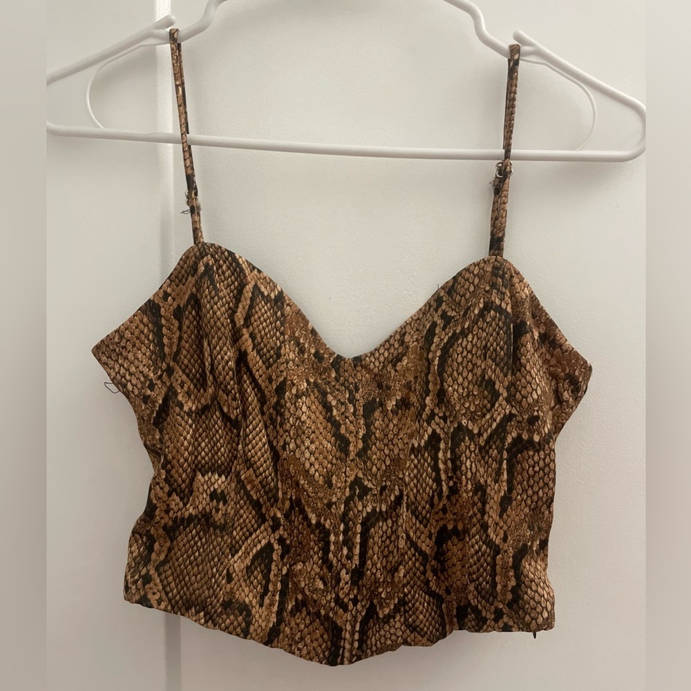 Zara Brown Snake-Print Crop Top